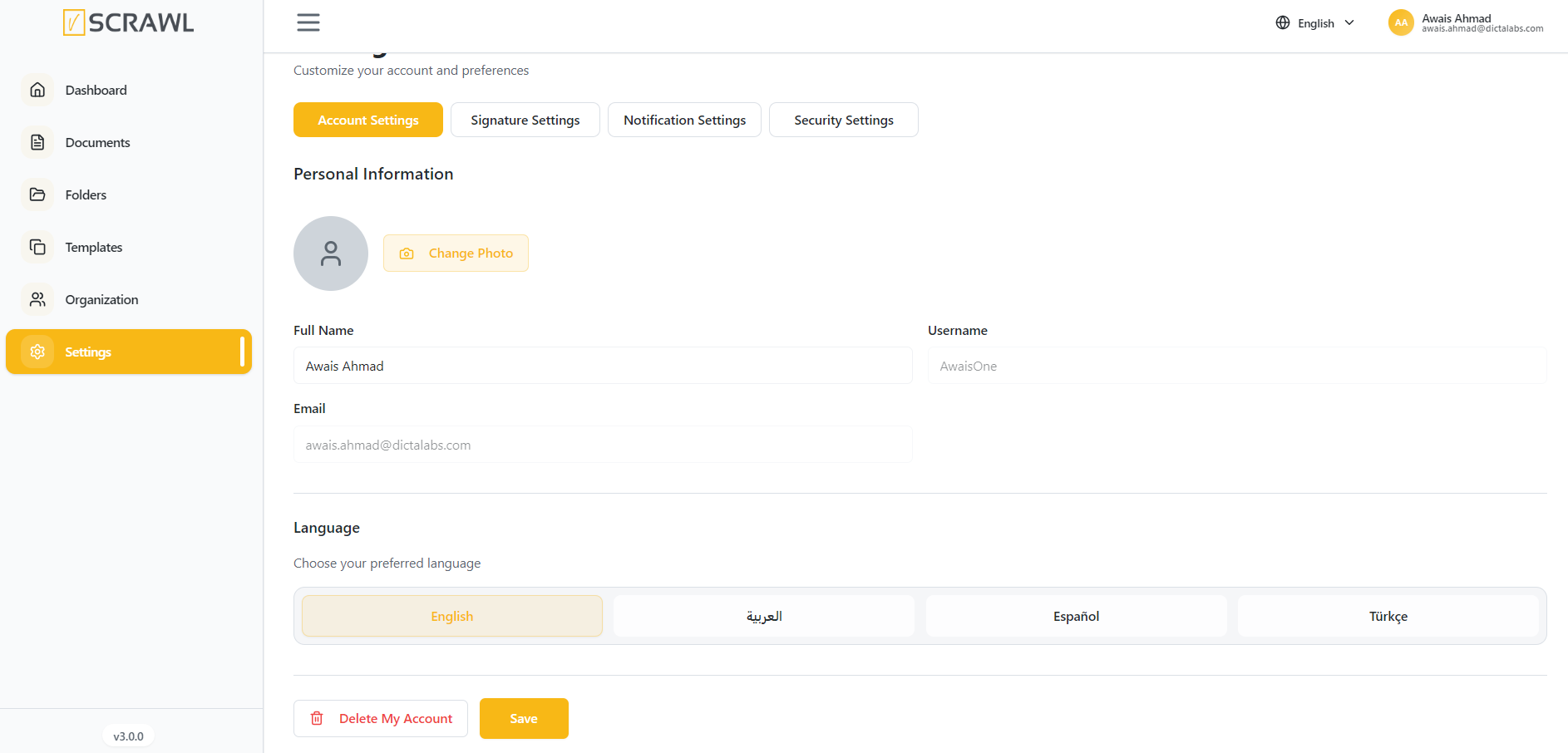 vScrawl Settings