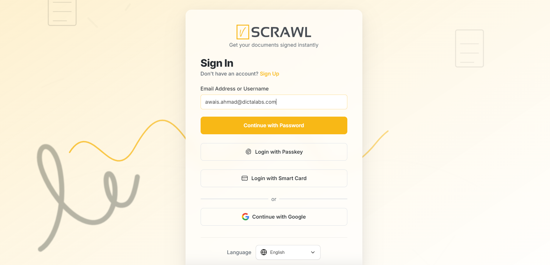 vScrawl Signin
